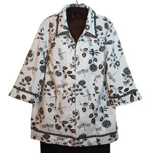 Liz & Me White Jacket With Black Flowers and Dragonfly. OX 14/16